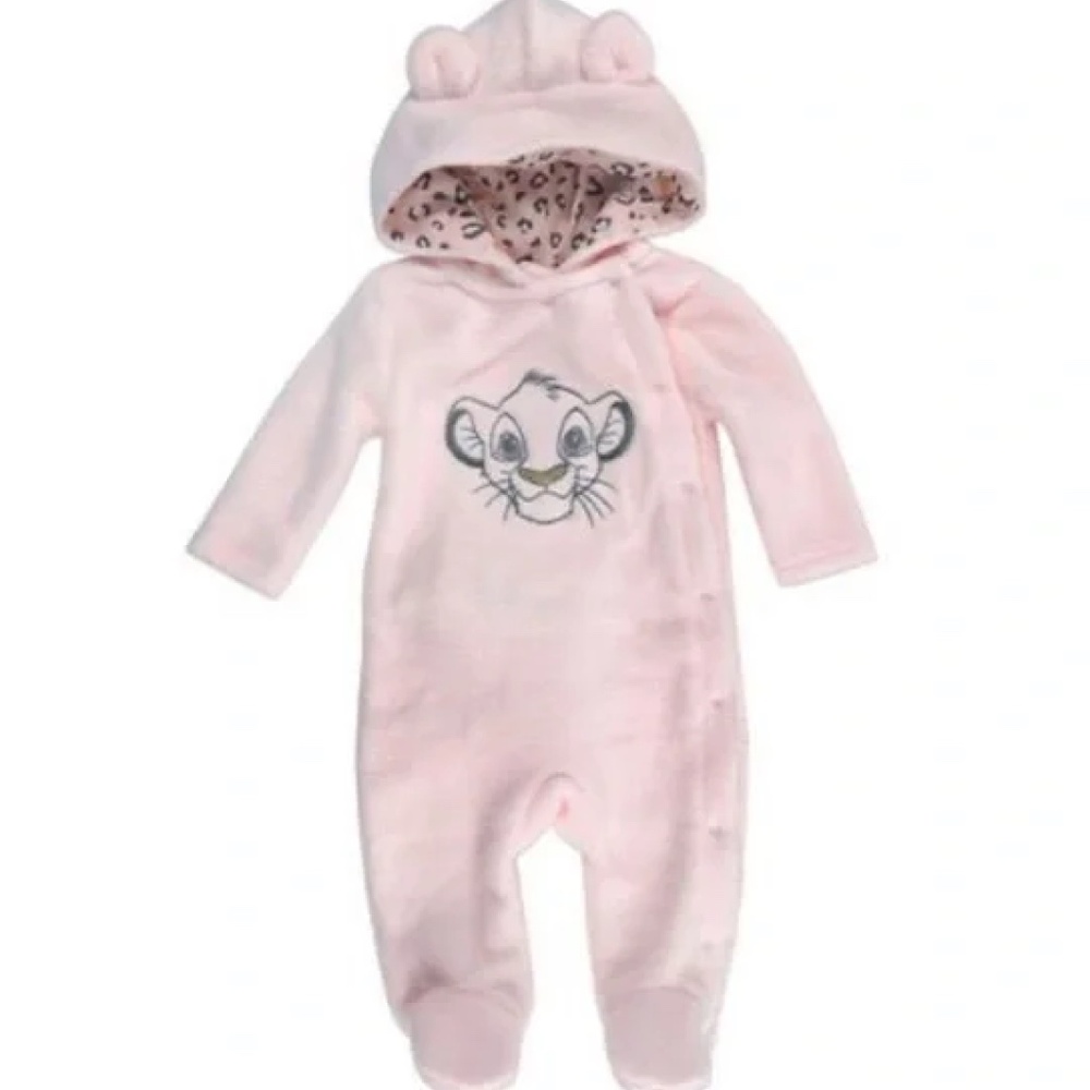 Disney Lion King Simba baby hooded pajama pink sleeper 3-6 months fleece hooded